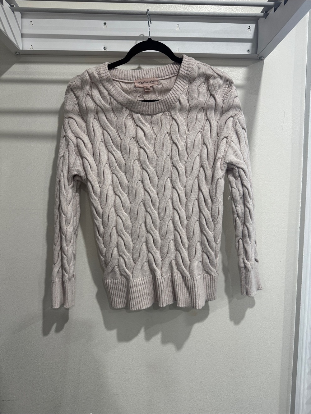 Philosophy Blush Cable Knit Crewneck Sweater